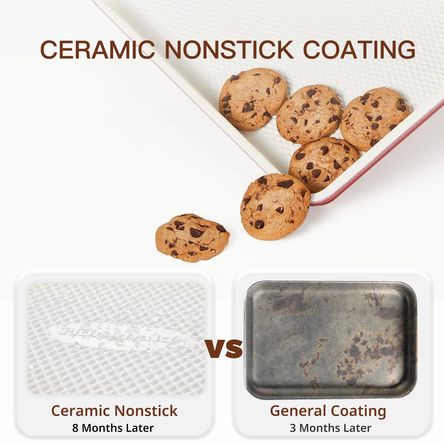 HONGBAKE Baking Sheet Pan Set of 3, Cookie Sheets for Oven, Nonstick Half/Quarter/Jelly Roll Pans with Diamond Texture Pattern, 0.8mm Thick Heavy Duty Cookie Tray, Champagne Gold