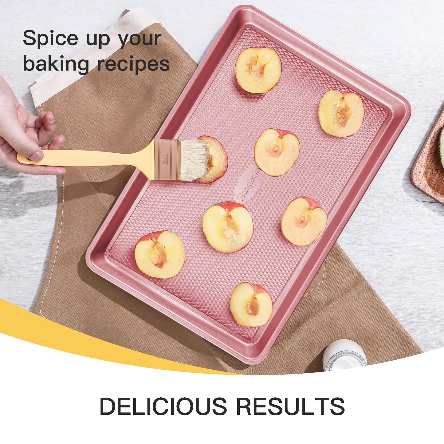 HONGBAKE Baking Sheet Pan Set of 3, Cookie Sheets for Oven, Nonstick Half/Quarter/Jelly Roll Pans with Diamond Texture Pattern, 0.8mm Thick Heavy Duty Cookie Tray, Champagne Gold
