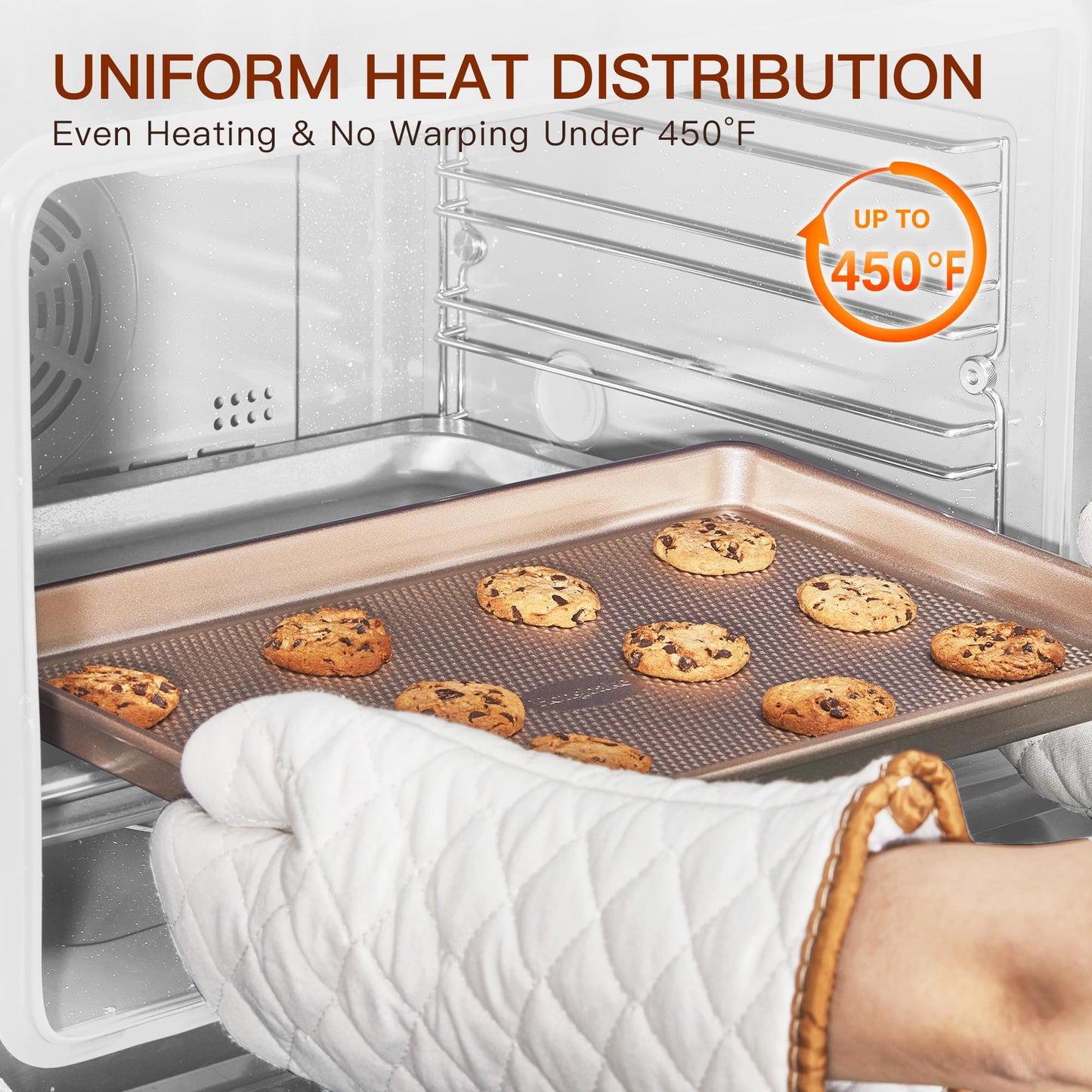 HONGBAKE Baking Sheet Pan Set of 3, Cookie Sheets for Oven, Nonstick Half/Quarter/Jelly Roll Pans with Diamond Texture Pattern, 0.8mm Thick Heavy Duty Cookie Tray, Champagne Gold