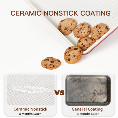 HONGBAKE Baking Sheet Pan Set of 3, Cookie Sheets for Oven, Nonstick Half/Quarter/Jelly Roll Pans with Diamond Texture Pattern, 0.8mm Thick Heavy Duty Cookie Tray, Champagne Gold