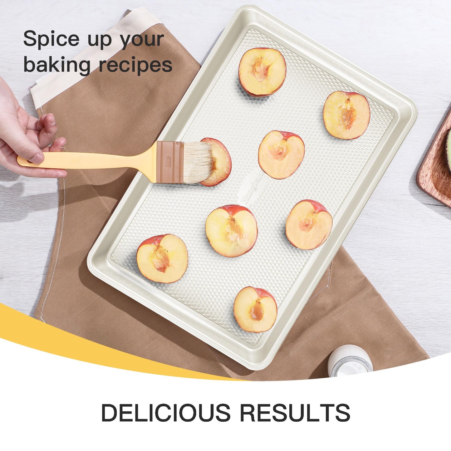 HONGBAKE Baking Sheet Pan Set of 3, Cookie Sheets for Oven, Nonstick Half/Quarter/Jelly Roll Pans with Diamond Texture Pattern, 0.8mm Thick Heavy Duty Cookie Tray, Champagne Gold