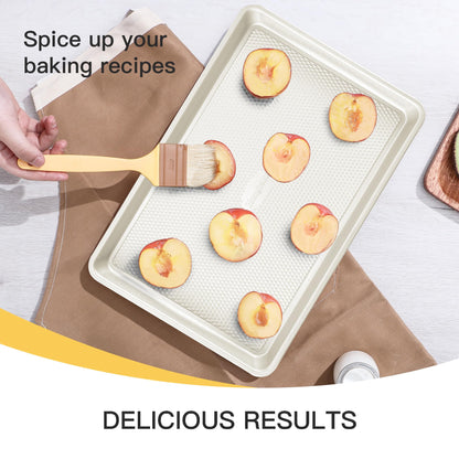 HONGBAKE Baking Sheet Pan Set of 3, Cookie Sheets for Oven, Nonstick Half/Quarter/Jelly Roll Pans with Diamond Texture Pattern, 0.8mm Thick Heavy Duty Cookie Tray, Champagne Gold