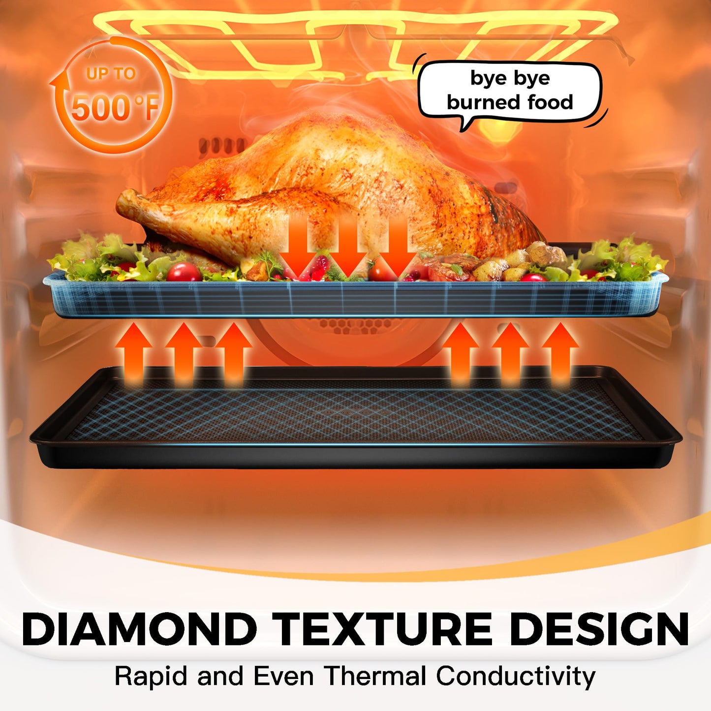 HONGBAKE Baking Sheet Pan Set of 3, Cookie Sheets for Oven, Nonstick Half/Quarter/Jelly Roll Pans with Diamond Texture Pattern, 0.8mm Thick Heavy Duty Cookie Tray, Champagne Gold
