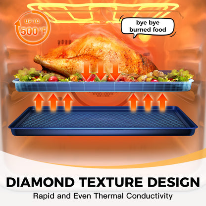 HONGBAKE Baking Sheet Pan Set of 3, Cookie Sheets for Oven, Nonstick Half/Quarter/Jelly Roll Pans with Diamond Texture Pattern, 0.8mm Thick Heavy Duty Cookie Tray, Champagne Gold