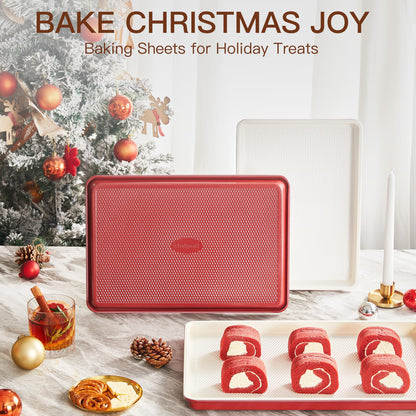 HONGBAKE Baking Sheet Pan Set of 3, Cookie Sheets for Oven, Nonstick Half/Quarter/Jelly Roll Pans with Diamond Texture Pattern, 0.8mm Thick Heavy Duty Cookie Tray, Champagne Gold