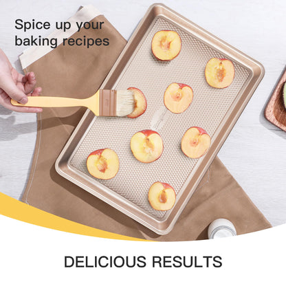 HONGBAKE Baking Sheet Pan Set of 3, Cookie Sheets for Oven, Nonstick Half/Quarter/Jelly Roll Pans with Diamond Texture Pattern, 0.8mm Thick Heavy Duty Cookie Tray, Champagne Gold