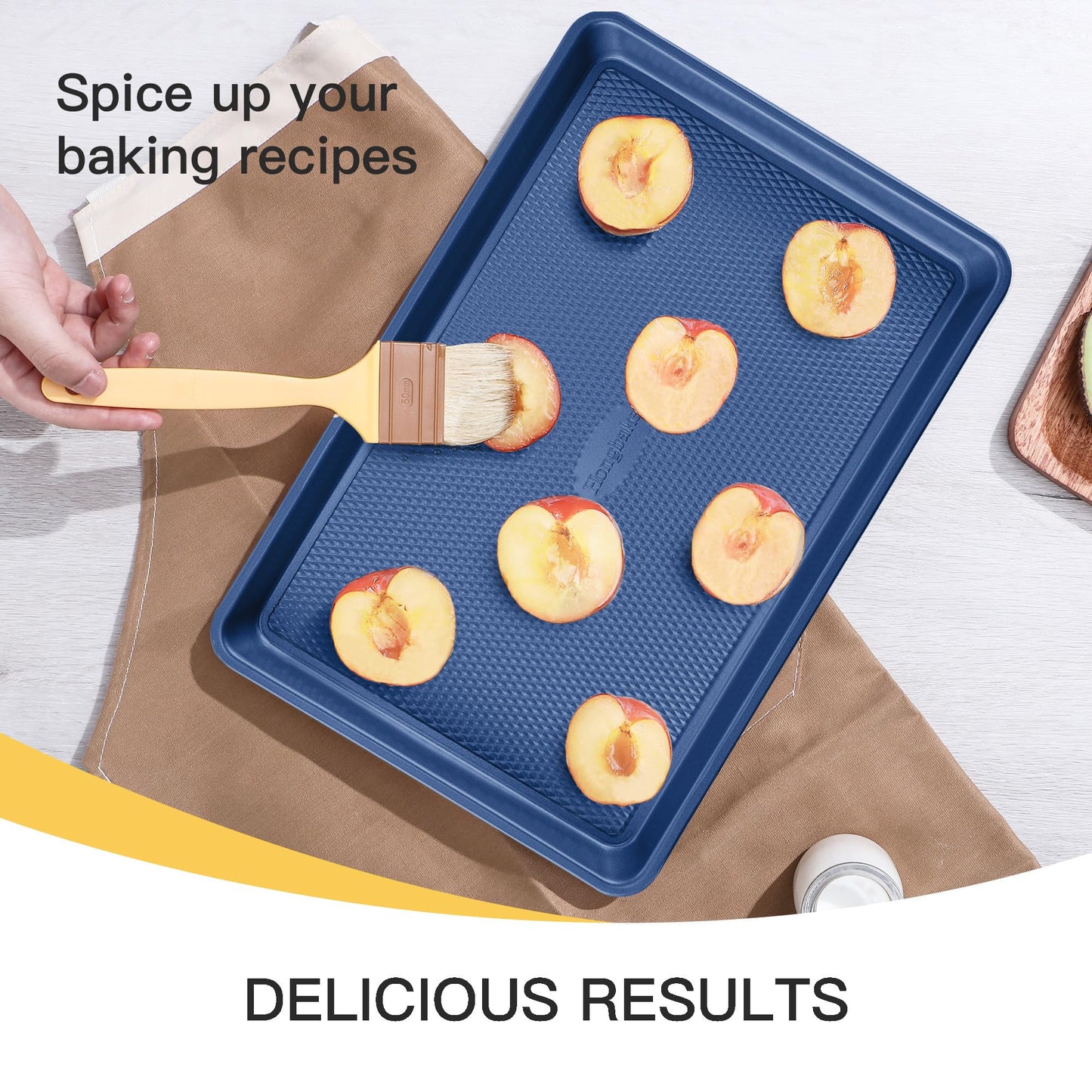 HONGBAKE Baking Sheet Pan Set of 3, Cookie Sheets for Oven, Nonstick Half/Quarter/Jelly Roll Pans with Diamond Texture Pattern, 0.8mm Thick Heavy Duty Cookie Tray, Champagne Gold