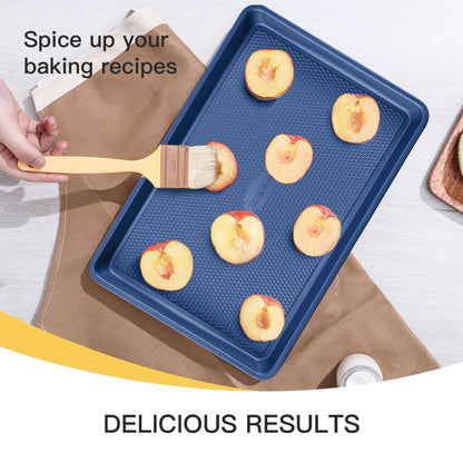 HONGBAKE Baking Sheet Pan Set of 3, Cookie Sheets for Oven, Nonstick Half/Quarter/Jelly Roll Pans with Diamond Texture Pattern, 0.8mm Thick Heavy Duty Cookie Tray, Champagne Gold