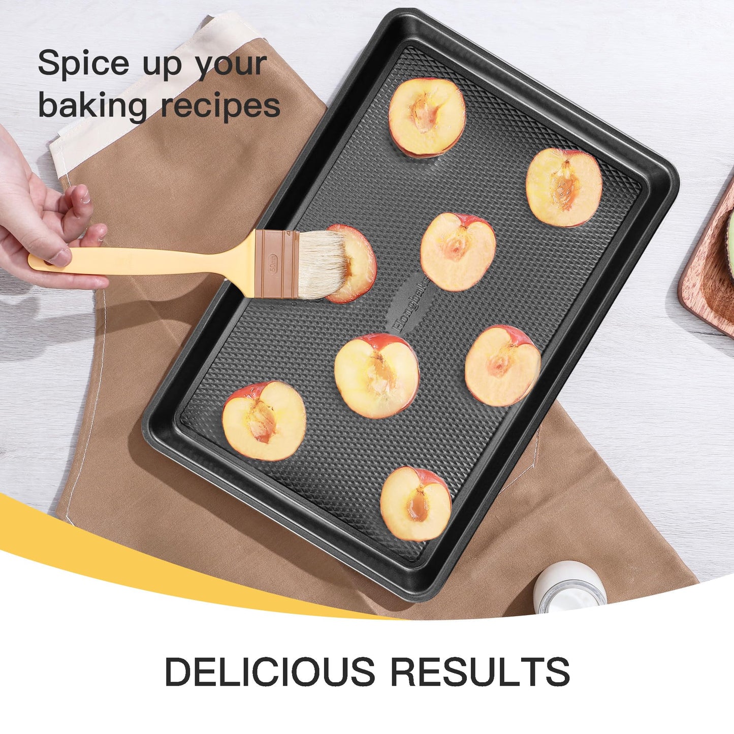 HONGBAKE Baking Sheet Pan Set of 3, Cookie Sheets for Oven, Nonstick Half/Quarter/Jelly Roll Pans with Diamond Texture Pattern, 0.8mm Thick Heavy Duty Cookie Tray, Champagne Gold