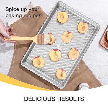 HONGBAKE Baking Sheet Pan Set of 3, Cookie Sheets for Oven, Nonstick Half/Quarter/Jelly Roll Pans with Diamond Texture Pattern, 0.8mm Thick Heavy Duty Cookie Tray, Champagne Gold