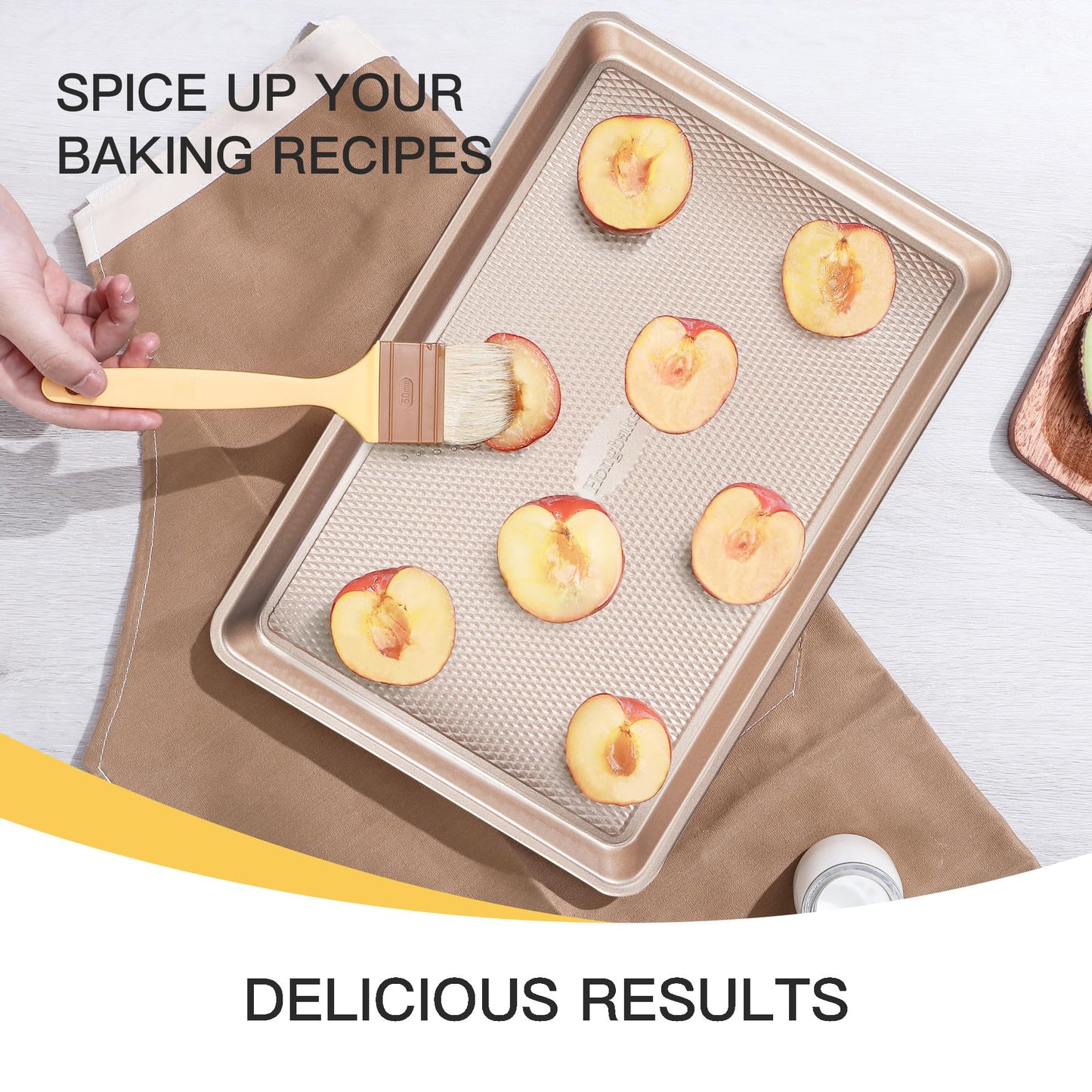 HONGBAKE Baking Sheet Pan Set of 3, Cookie Sheets for Oven, Nonstick Half/Quarter/Jelly Roll Pans with Diamond Texture Pattern, 0.8mm Thick Heavy Duty Cookie Tray, Champagne Gold
